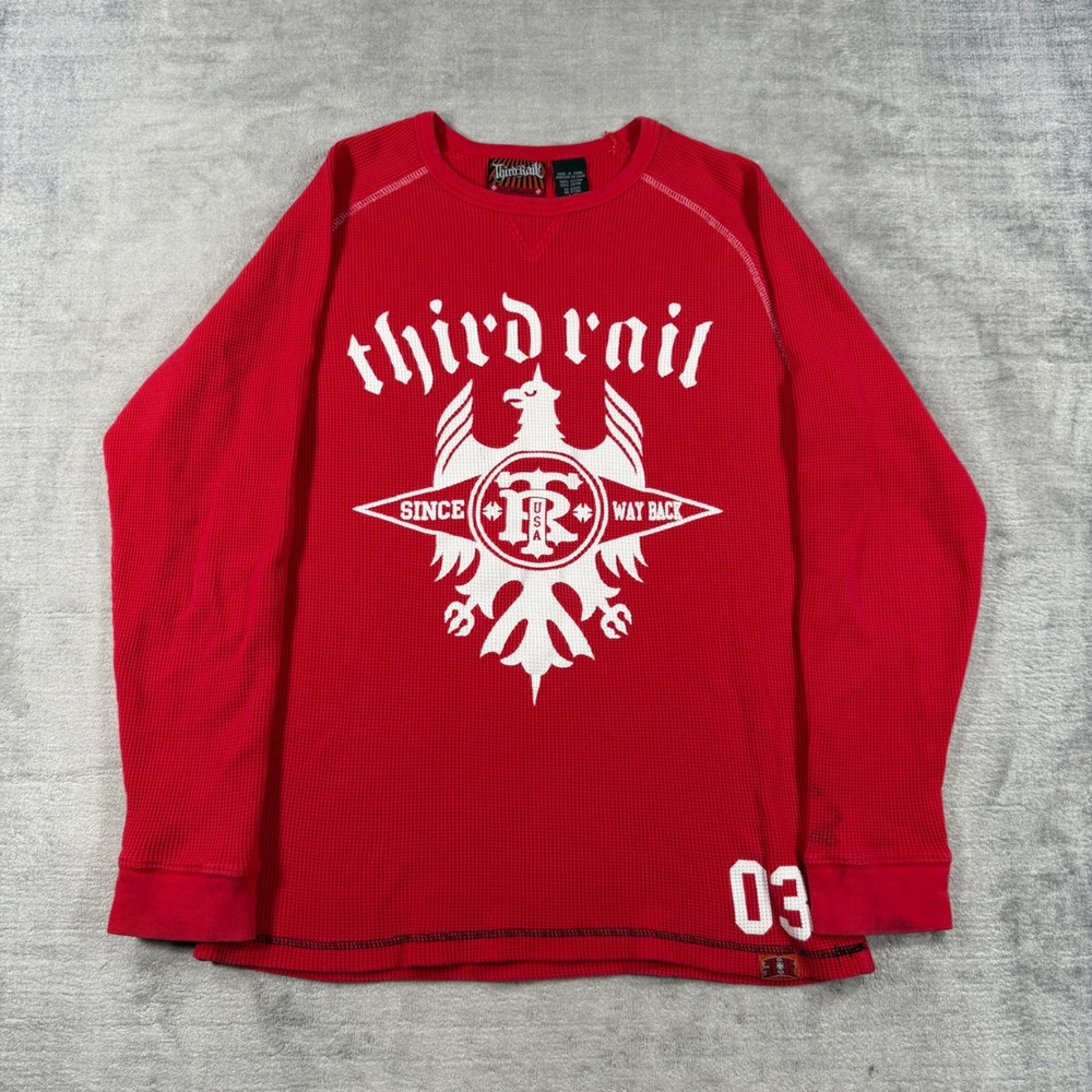 Third Rail Shirt Mens Large Red Vintage Y2K Thermal Waffle Long Sleeve Skater